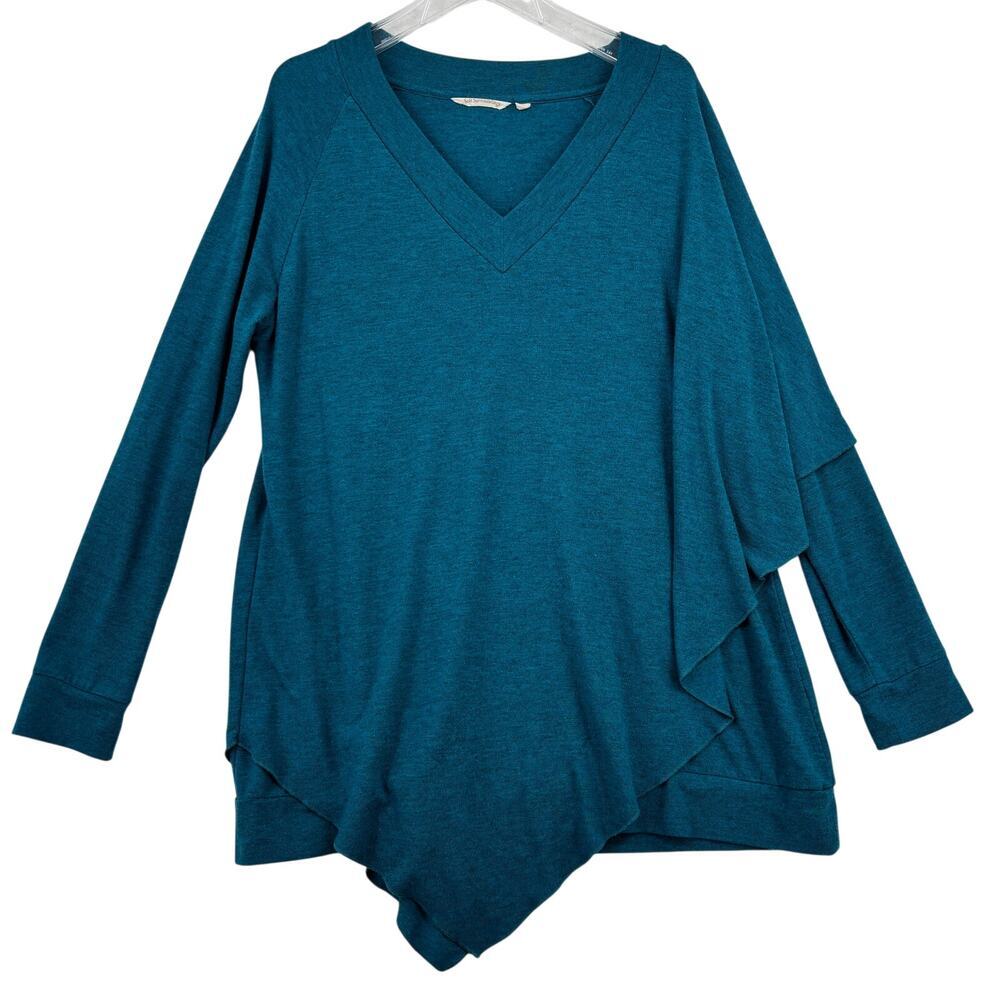 Soft Surroundings Caped Tunic Top Size L Blue Madeline Stretch Knit Asymmetric